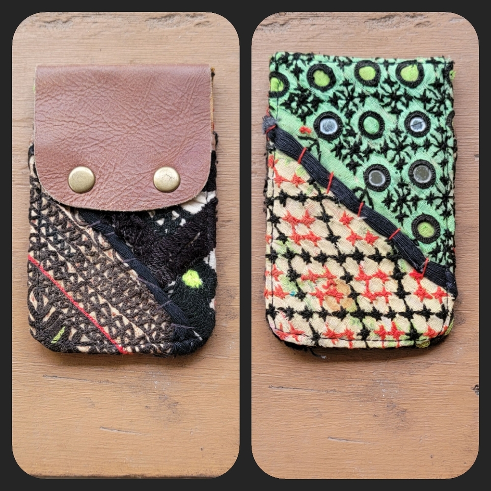 🕺🥂 Free People Boho Embroidered Repurposed vtg banjara hippie Wallet card case